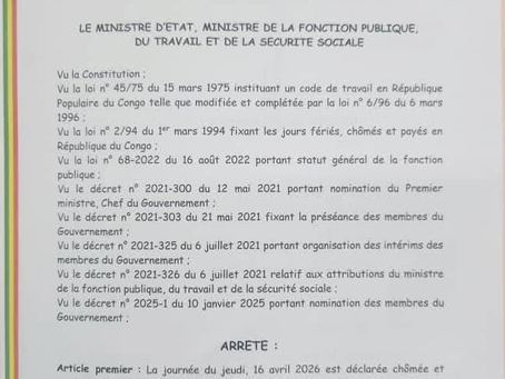 Congo : une journée exceptionnelle décrétée le 16 avril pour l’investiture présidentielle