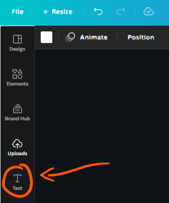 text button in the left tool bar