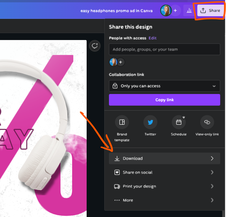share button in Canva
