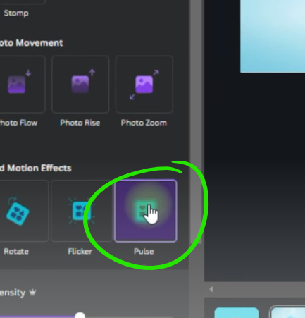 Select the Pulse Motion in the left panel