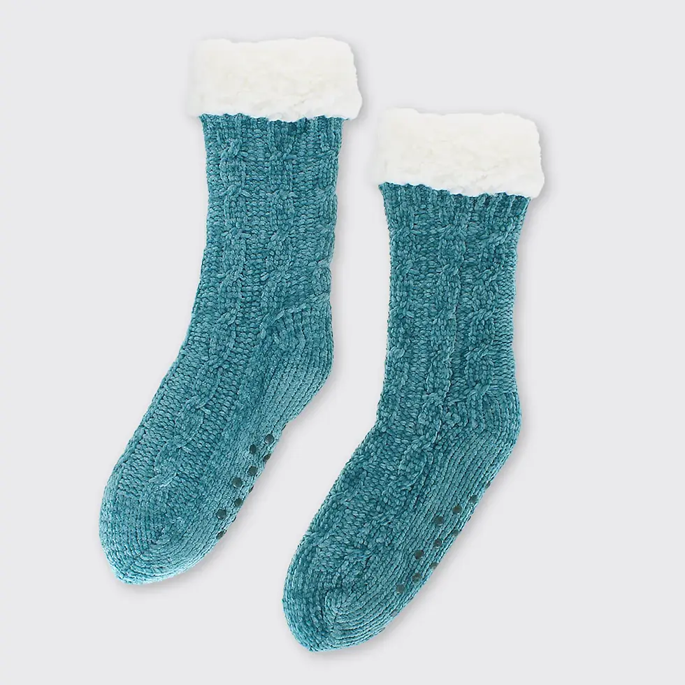 CHENILLE SLIPPER SOCKS -DUCK EGG