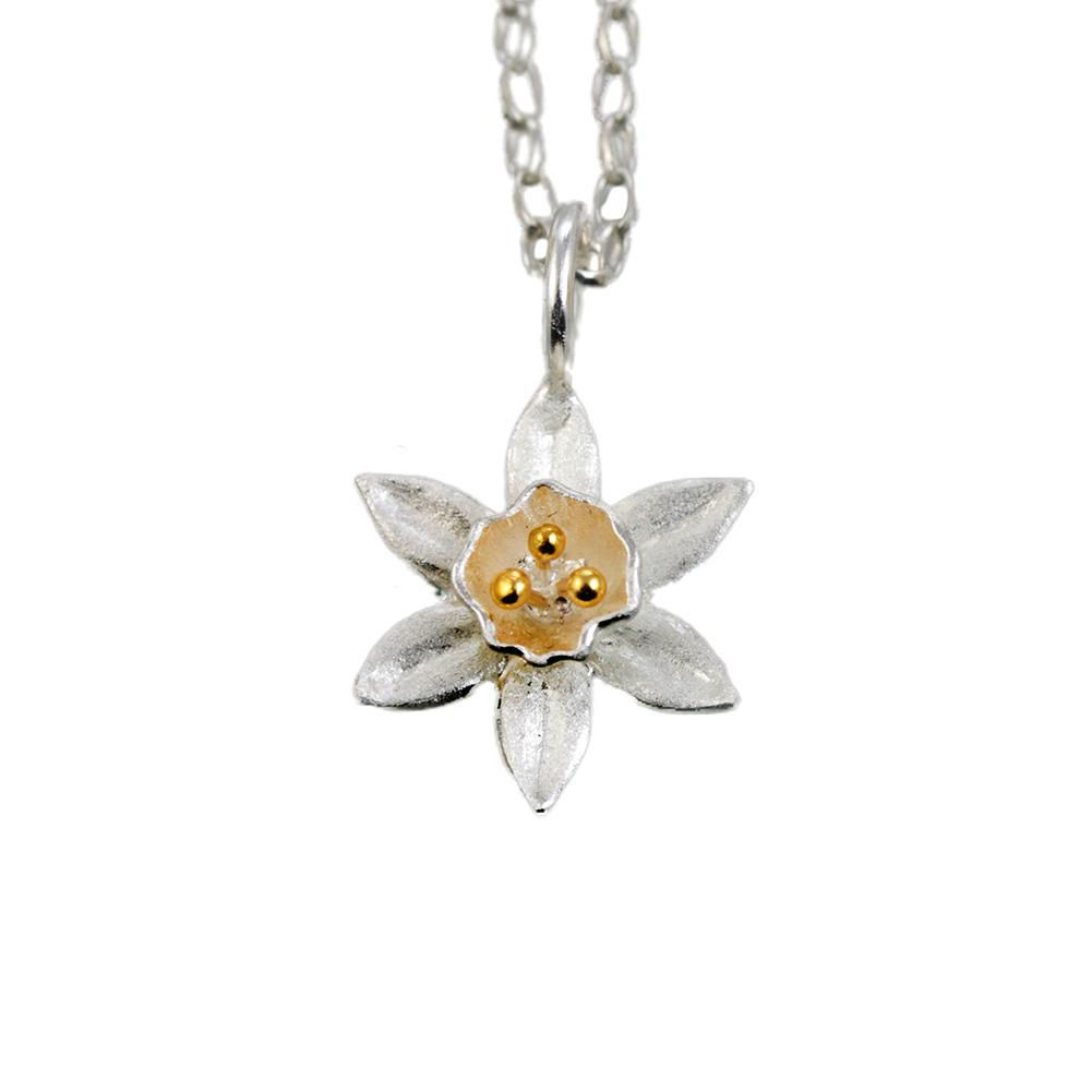 Scilly Daffodil Silver & Gold Flower Pendant