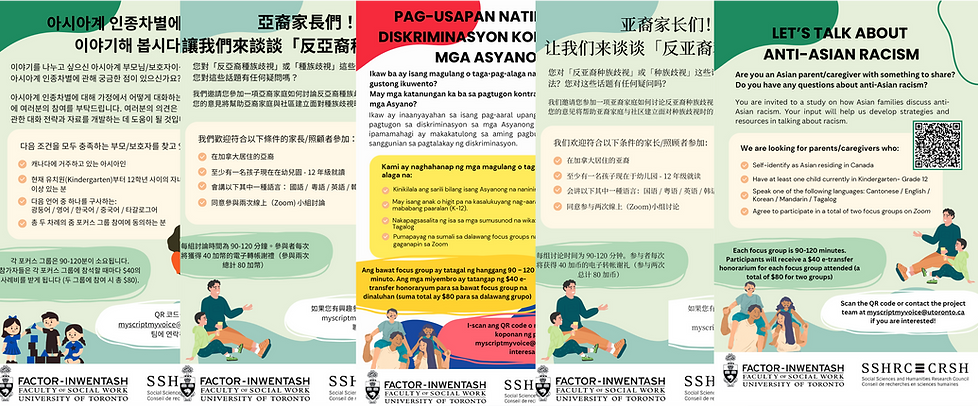 Collage of recruitment flyers written in different languages