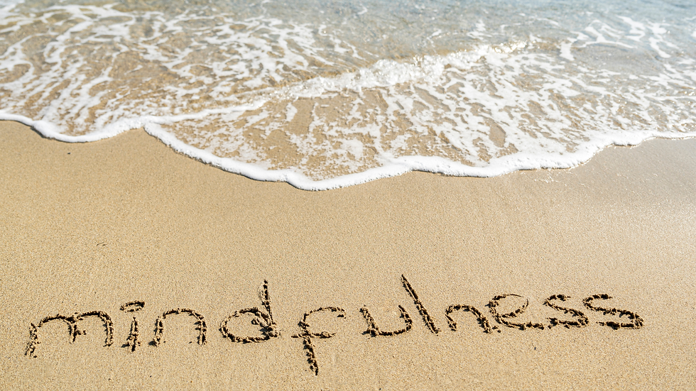 Mindfulness written in the sand on a beach