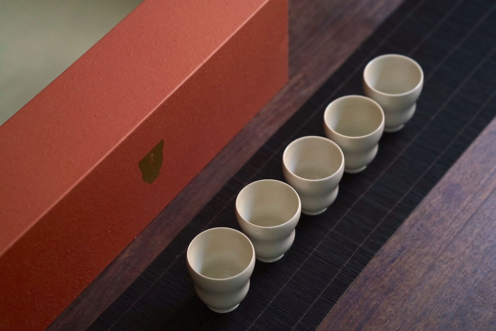 サムネイル： 中国茶器「福禄」茶杯5客セット（湯呑）アイボリー