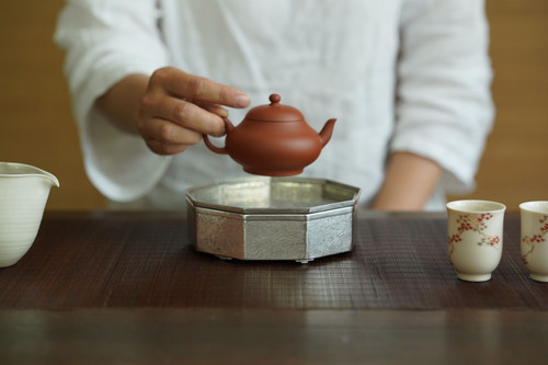 中国茶器「銅銭」（九角形）壺座・壺承・急須置く KO04 錫