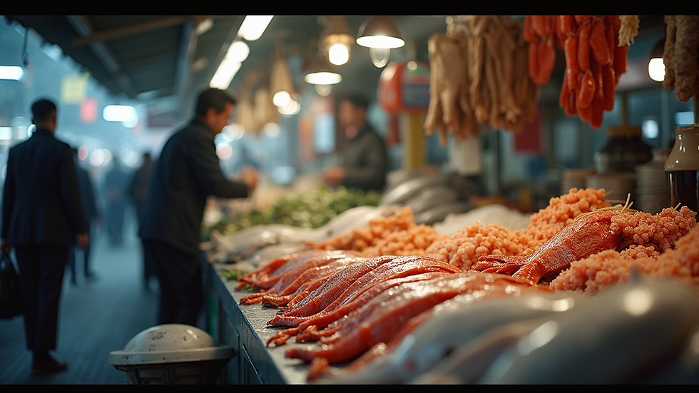 High angle view of the bustling La Pescheria fish market