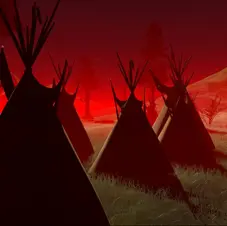 A thick red mist covers the Tipi Village
