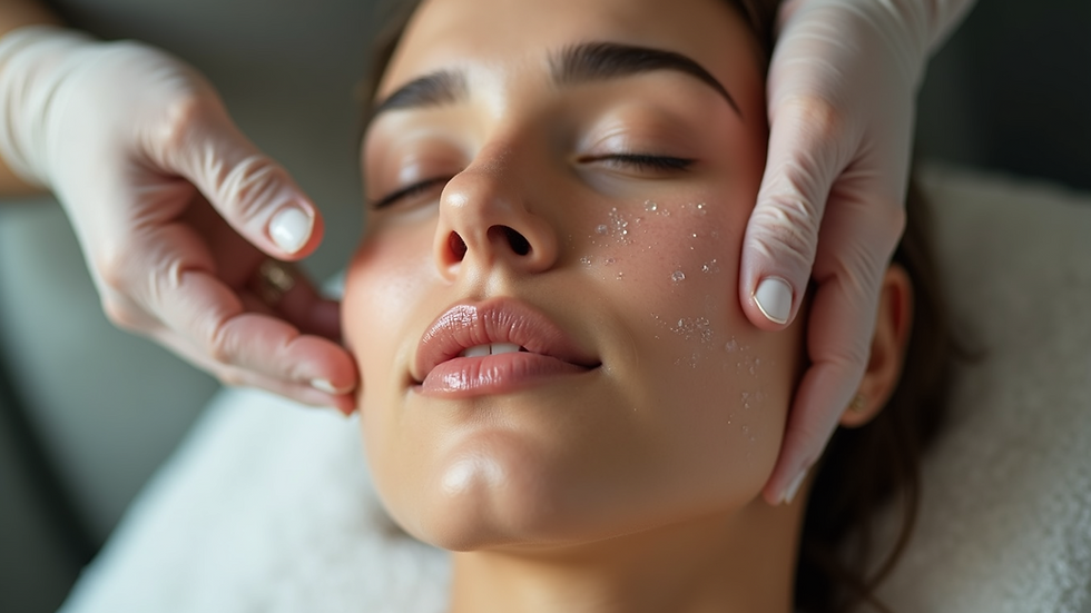 Close-up view of a facial treatment with glowing skin