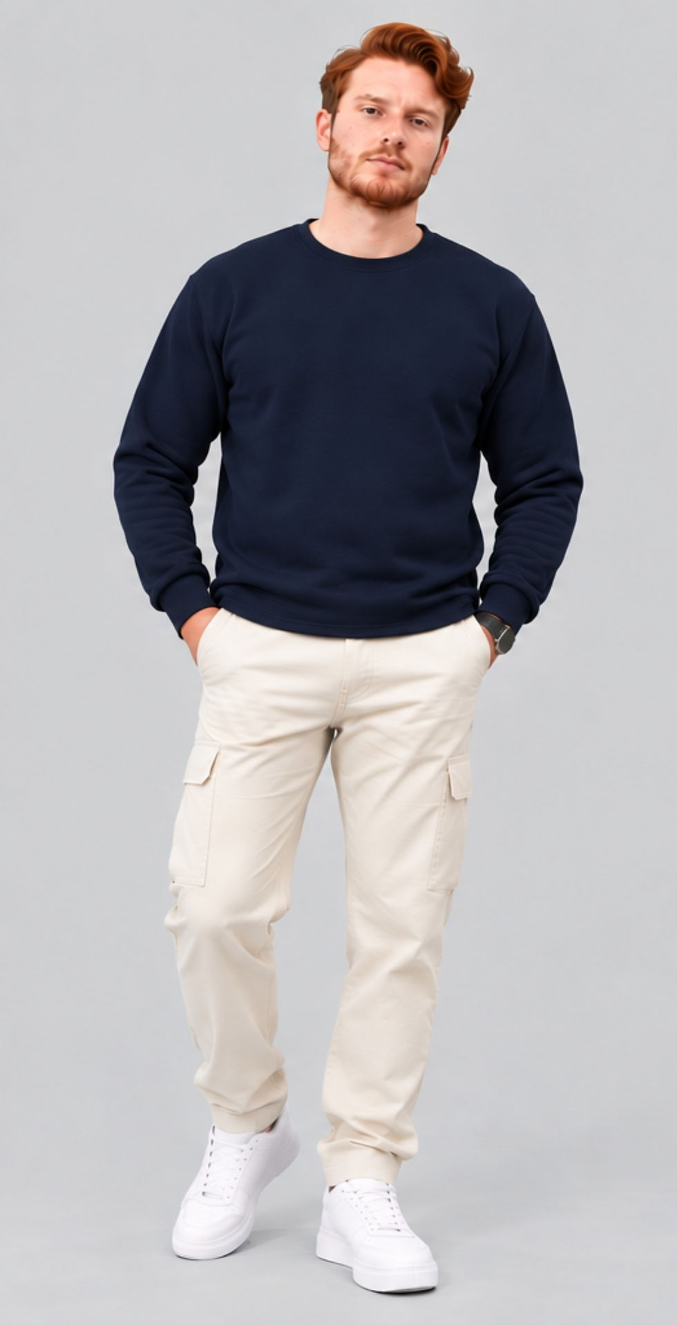 Lacivert sweatshirt model üzerinde ön görünüm