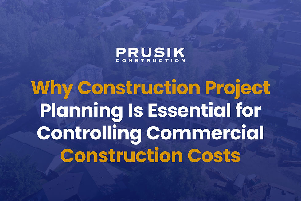 Prusik Construction branded graphic showing a Boise commercial construction planning meeting with overlay text “Why Construction Project Planning Reduces Construction Costs.”