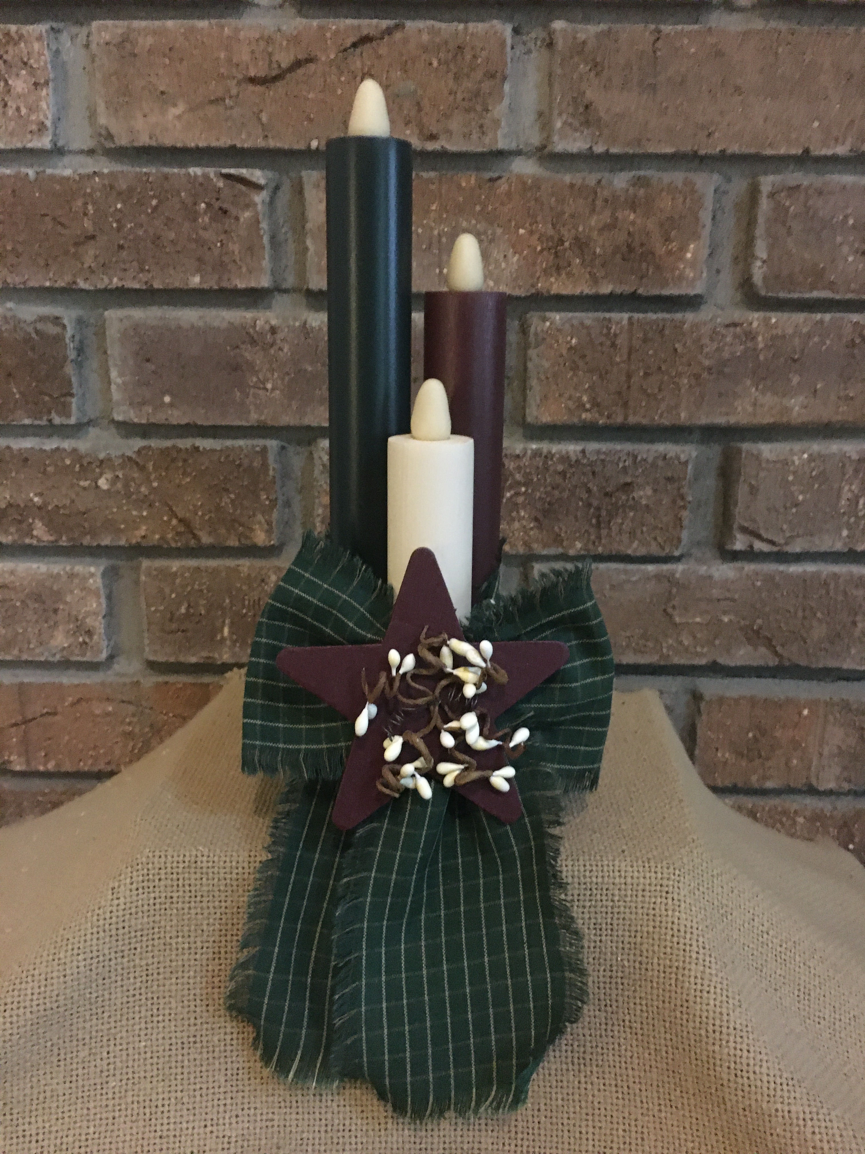 #7077 Green Star Berry Triple Candle