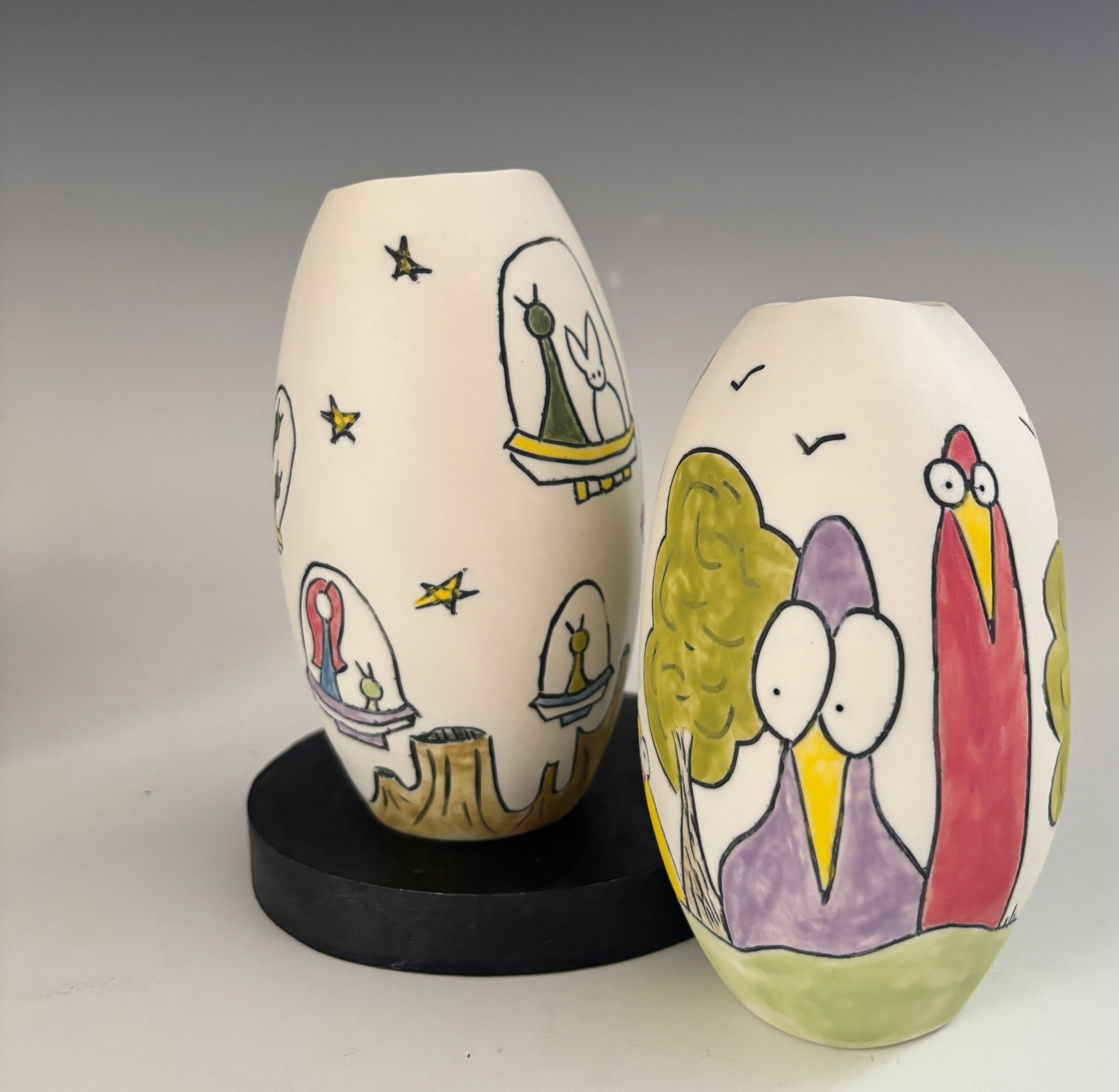 Story Vases--Outer Space and Birds
