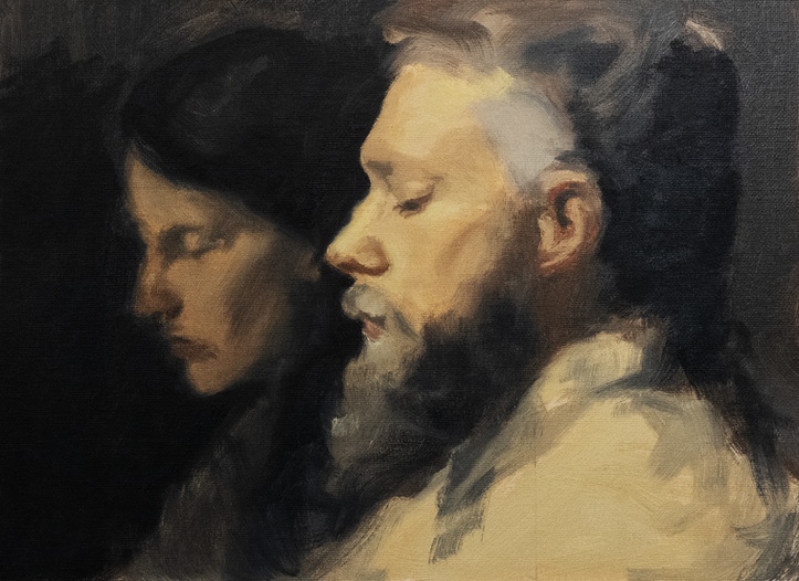 Öljymaalaus miehestä ja naisesta, hetki