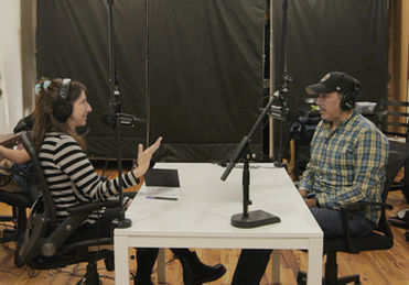 Audio podcast recording with 2 people