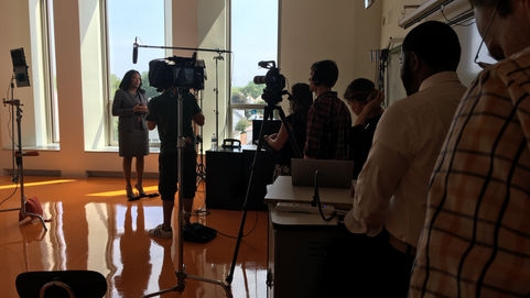 Behind the scenes interview setup during UIC Ignite Campaign film production, Big Teeth Productions Chicago