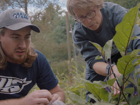 Student and professor studying botany at UIS