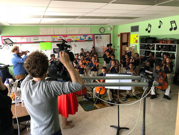 Behind the Scenes of MUSIC Inc class with camera on dolly