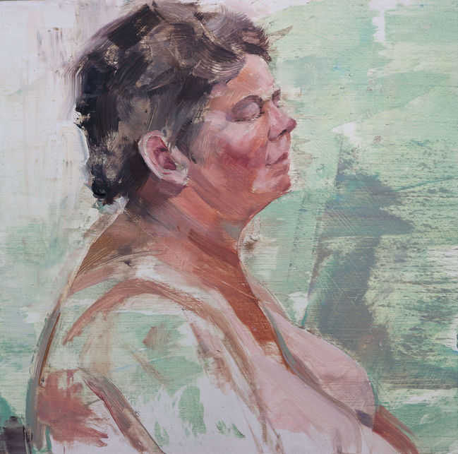shut eye painting, oil on board, nude painting, life painting
