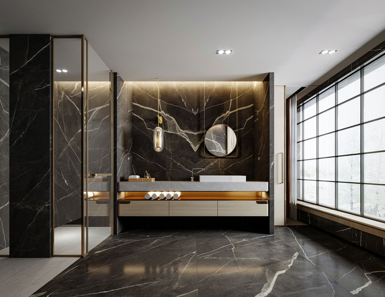EstrellaSA Sintered Stone South Africa Johannesburg Durban Ballito Cape Town George Large Format Tiles quartz and porcelain marble surfaces calacatta black