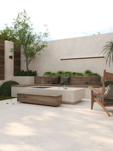 Outdoor-entertainment-area-floor-wall-water feature-seat-cladding