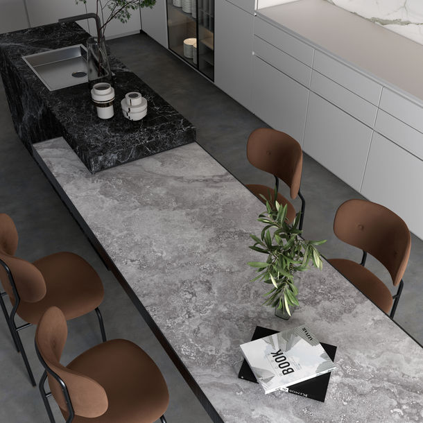 EstrellaSA Sintered Stone South Africa Johannesburg Durban Ballito Cape Town George Large Format Tiles quartz and porcelain marble surfaces galaxy grey natural