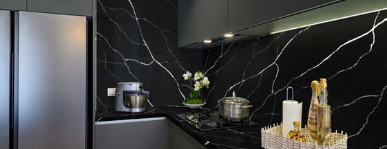 Black Marquina Quartz Kitchen Cladding
