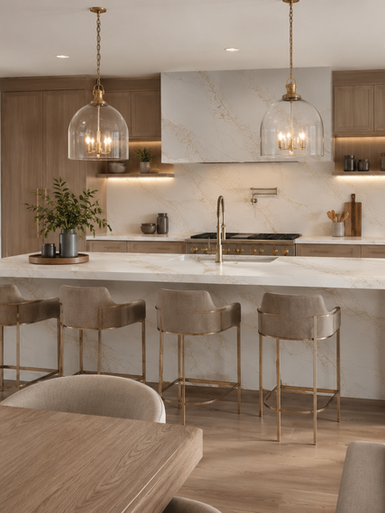ProQuartz Calacatta Regal Kitchen island quartz countertops orange marble