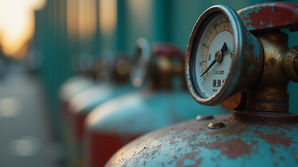 Close-up view of a propane tank valve and gauge