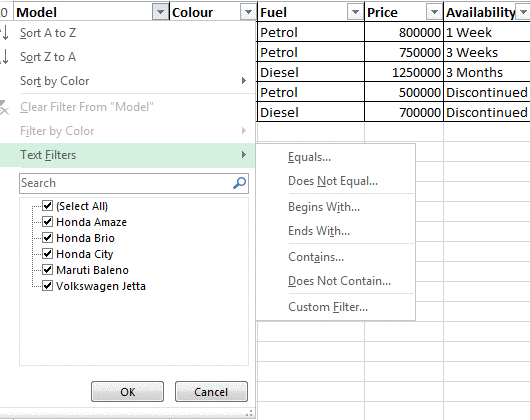 Excel Data Filter Usages
