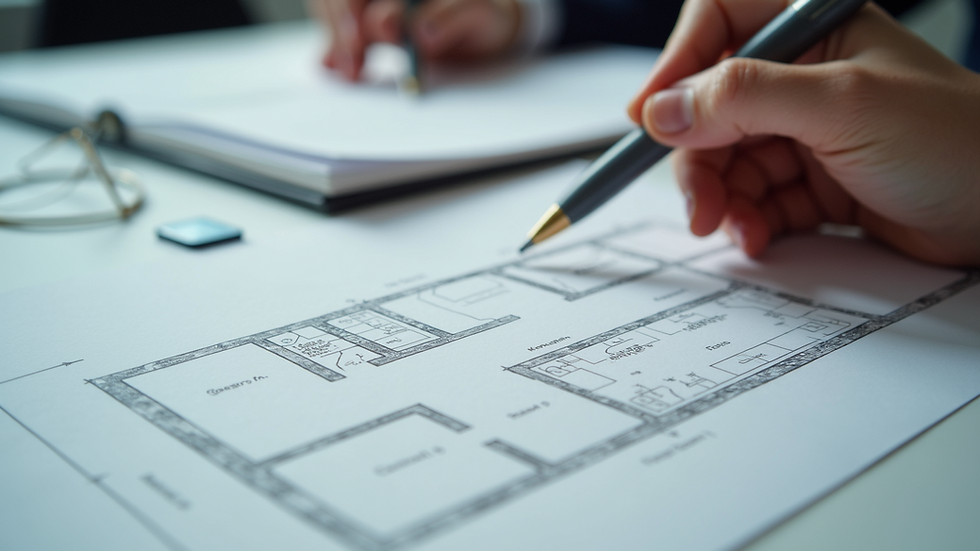 Close-up view of a space planner working on a floor plan