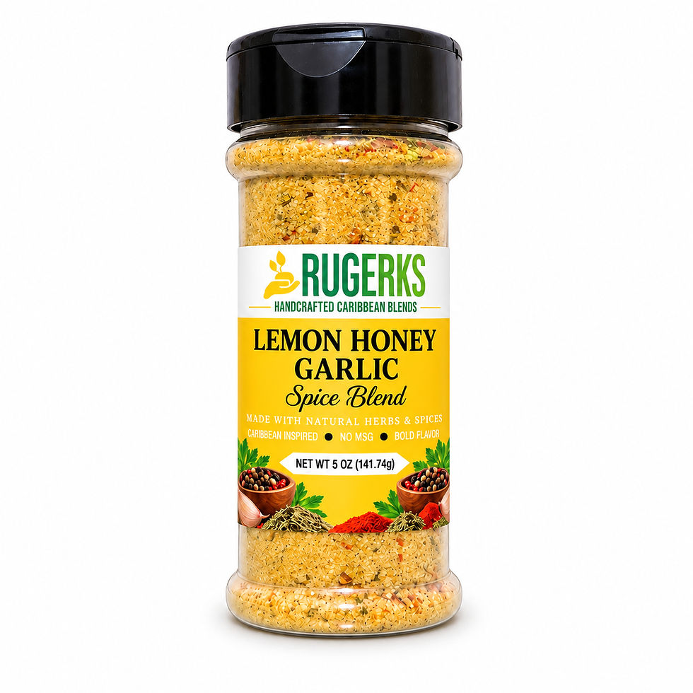 Rugerks Lemon Honey Garlic Spice Blend 5 oz jar on a white background