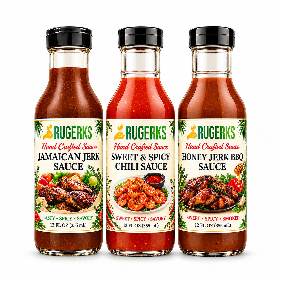 Rugerks Natural Sauce Combo of three 12 oz sauce bottles on a white background