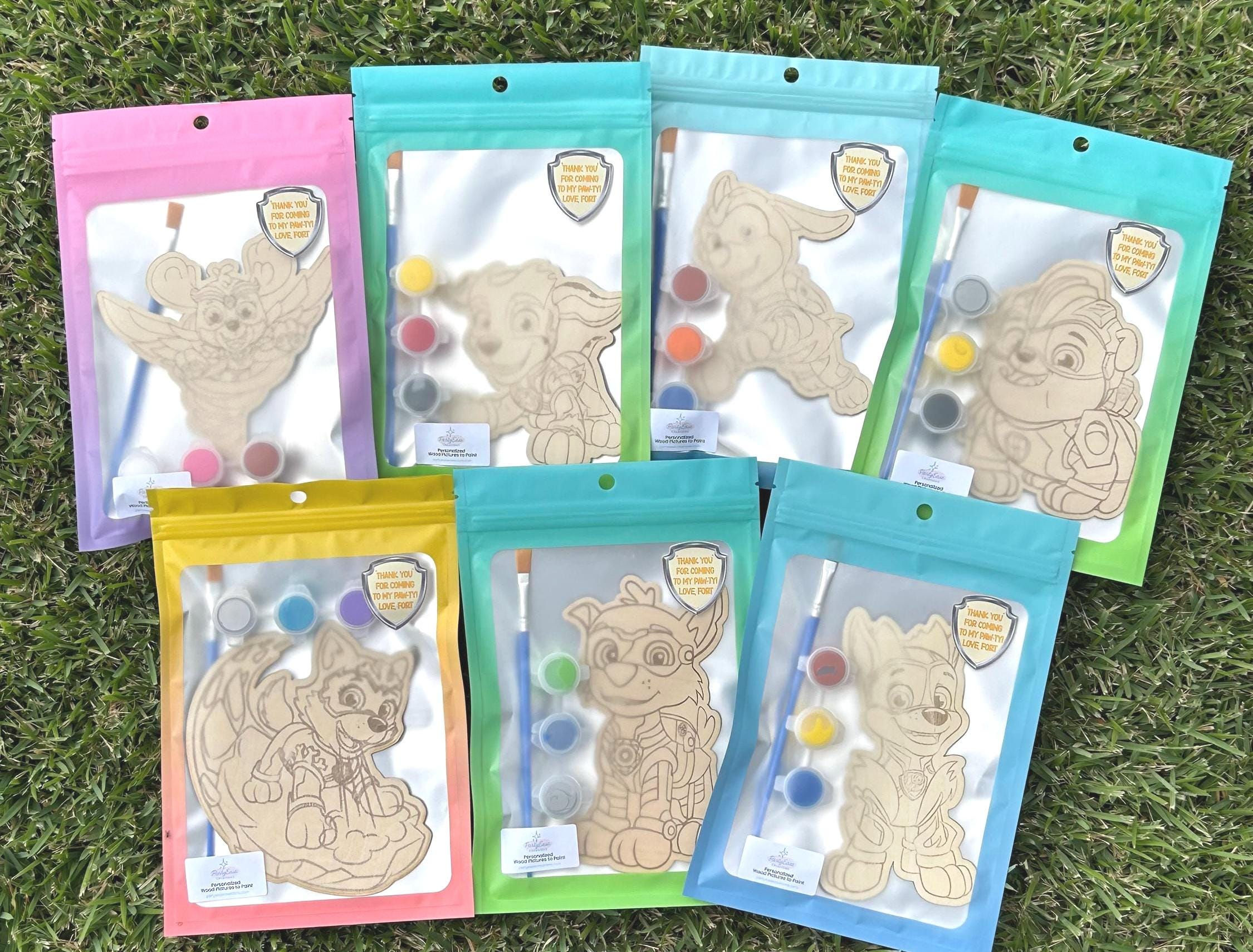 Handmade Pup Mighty Paw-ty Theme Wood to paint Party Favours