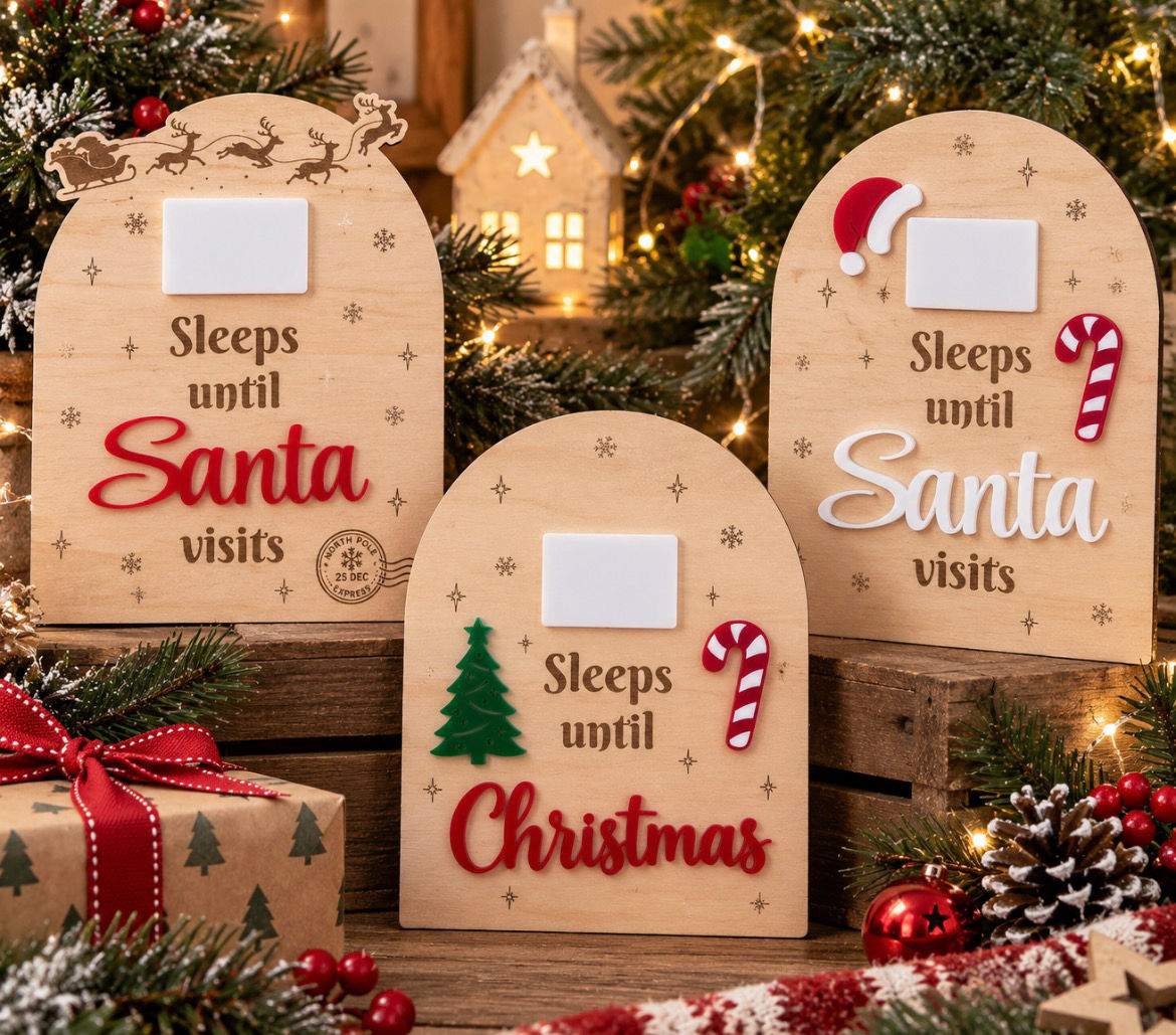 Christmas Countdown Board | Sleeps Until Santa Visits | Reusable Wooden Christma