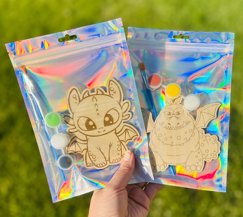 Thumbnail: Dragon themed wood pictures to paint party favors