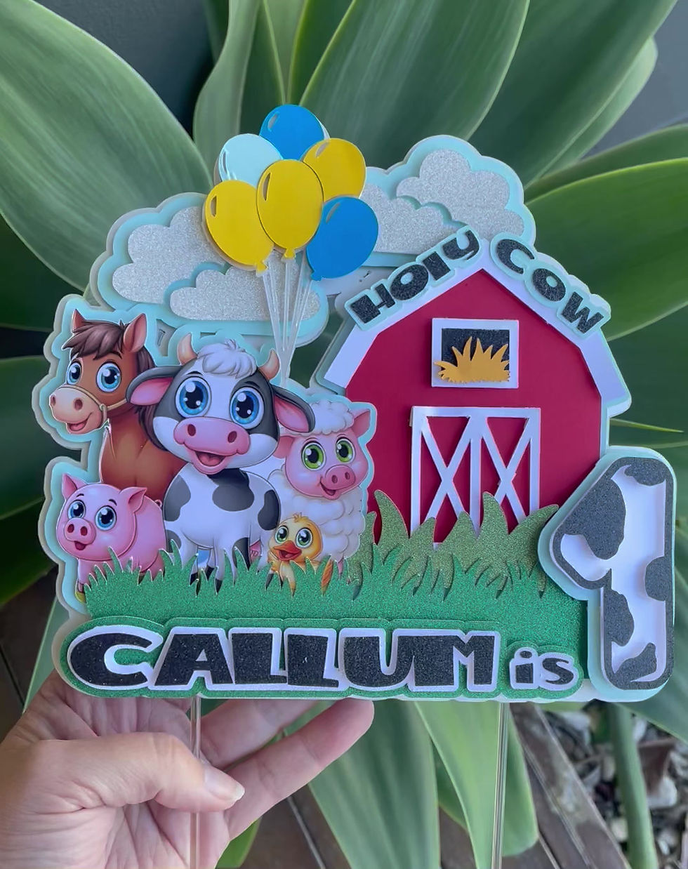 Thumbnail: Personalised Farm Holy Cow Theme Cake Topper
