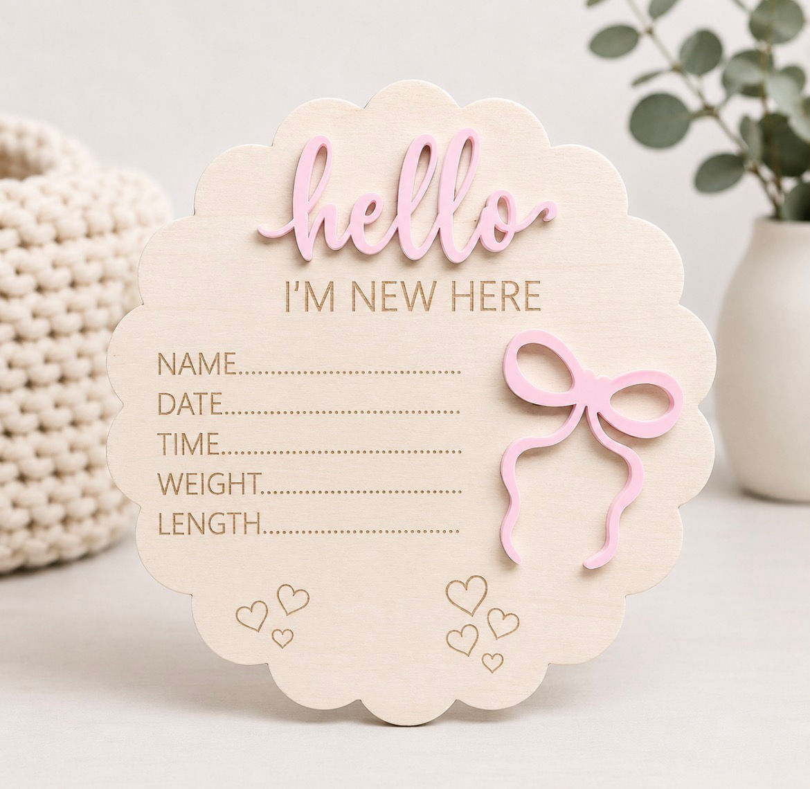 Baby Birth Announcement Plaque - Bow