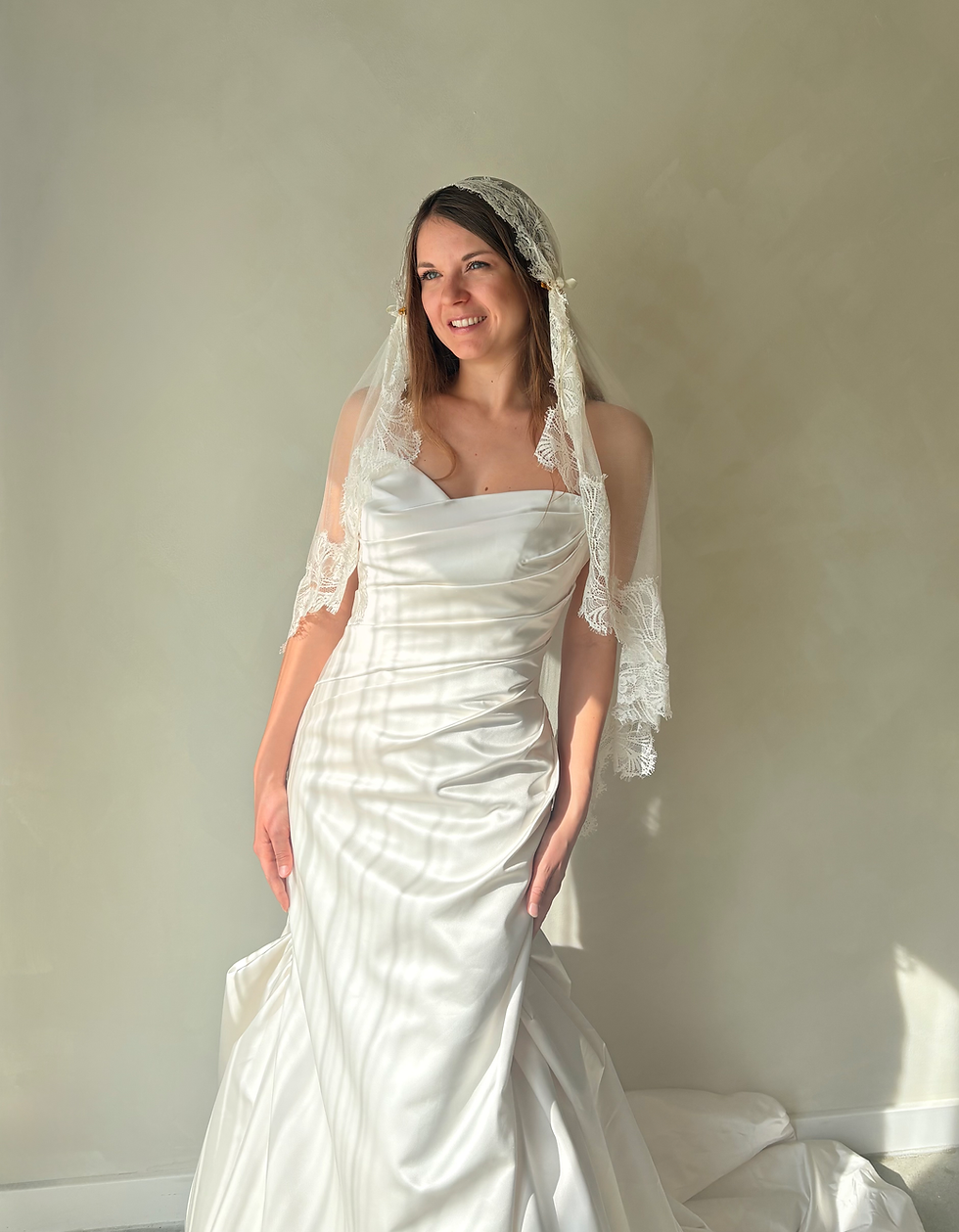 Thumbnail: L'Atelier Fleurish Daphne satin draped minimalist fitted wedding dress Los Angeles
