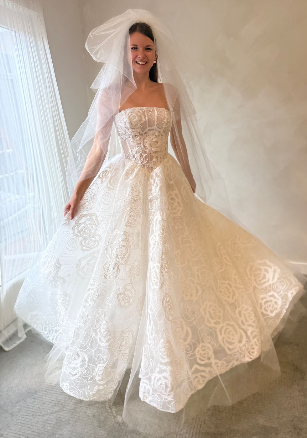 Thumbnail: Rose Floral Lace Basque Waist Ballgown