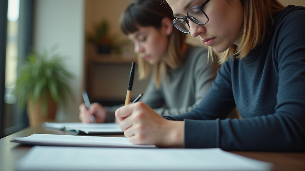 Eye-level view of a student studying with a tutor