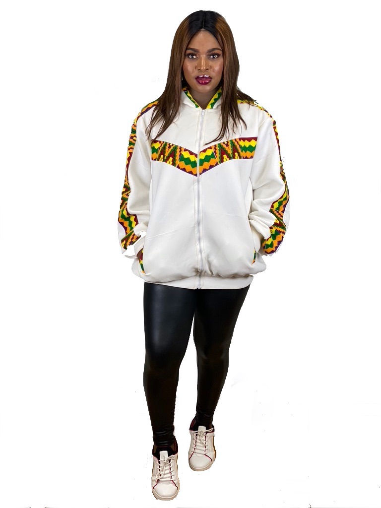Miniatura: Unisex (Male & Female) Cream White Blend Kente  Sweatshirt Hooded