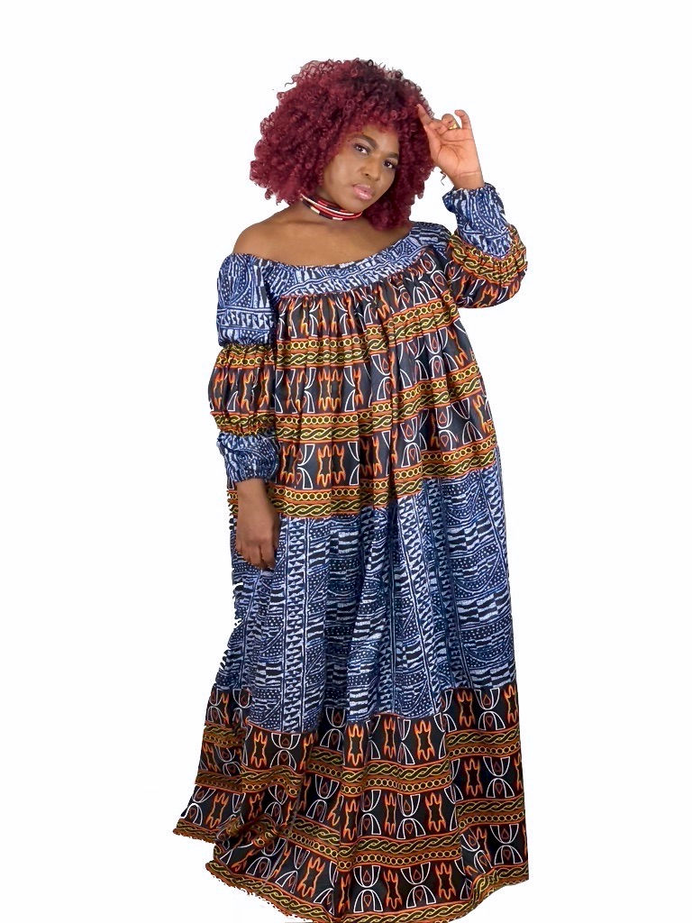 Thumbnail: Bamileke African Print Maxi Dress(made only on orders