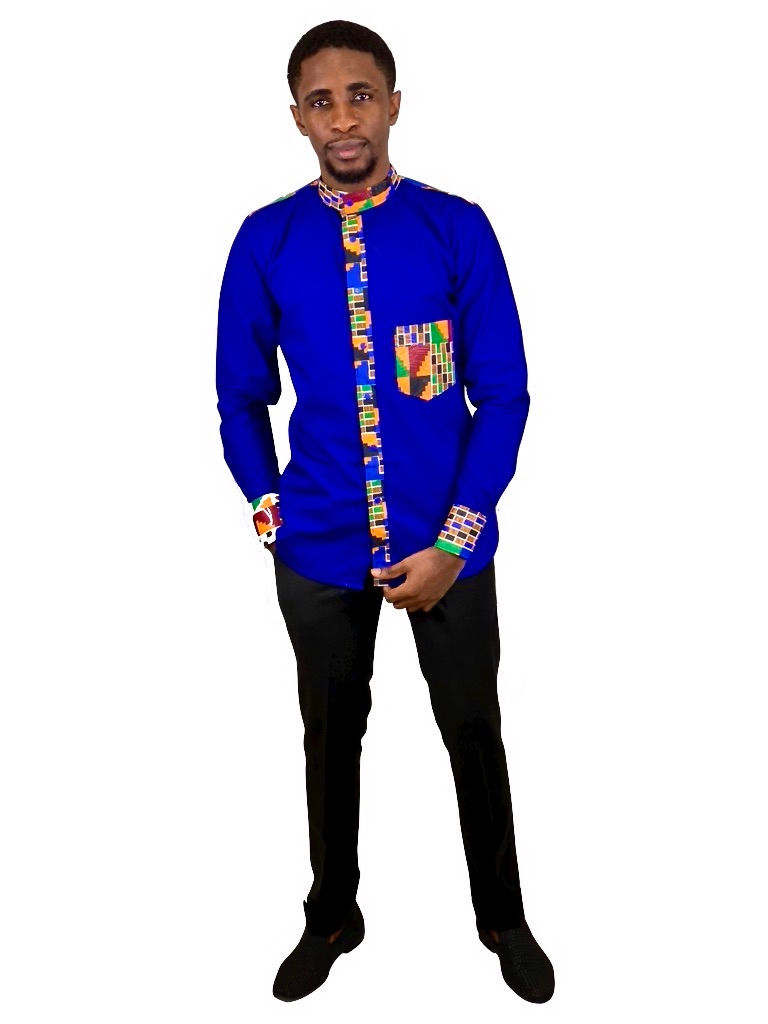 Miniature : Prince Men Ankara Mix Tribal Shirt