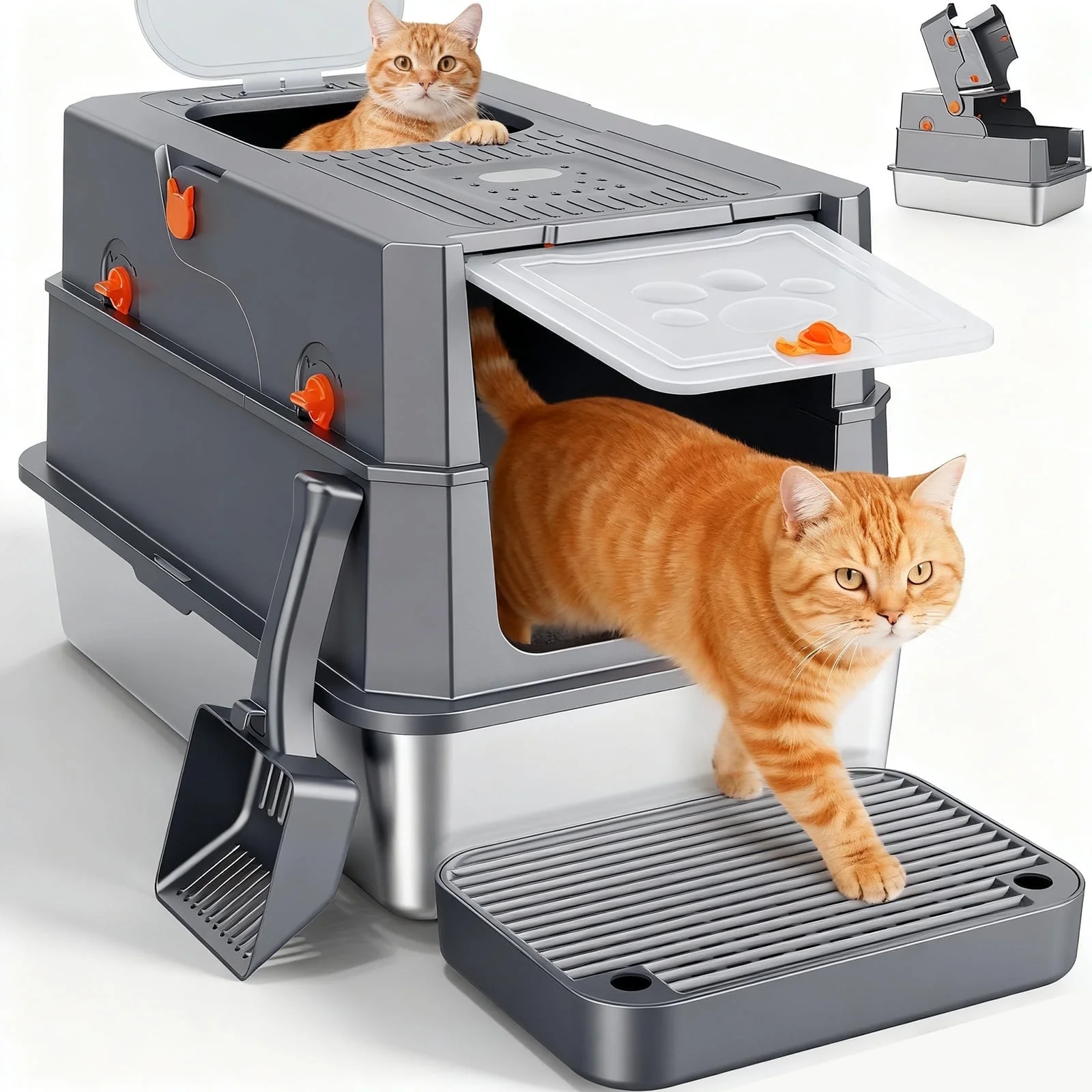 Siooko XL Stainless Steel Enclosed Litter Box 23"×15"×15"