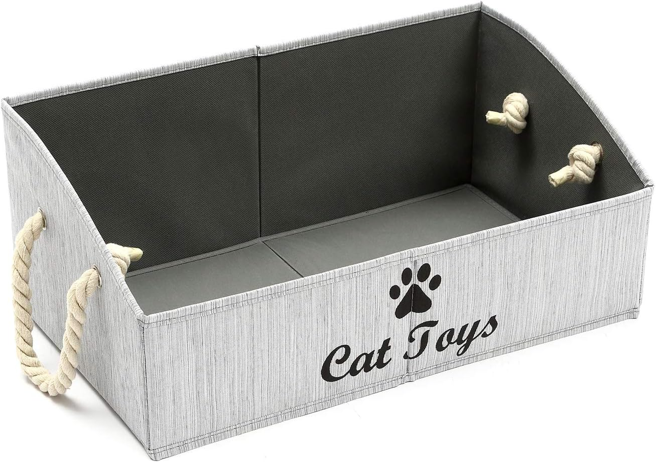 Geyecete Foldable Cat Toy Storage Bin with Rope Handles – Organizer for Cats