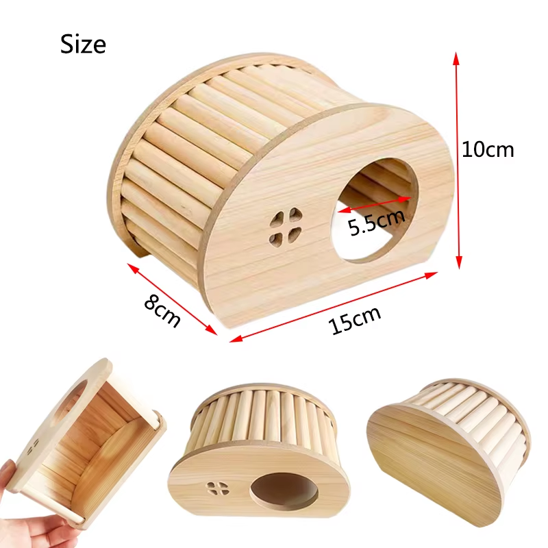 Wooden Hamster Hideaway โ Small Pet House & Hideout for Dwarf Mice & Gerbils