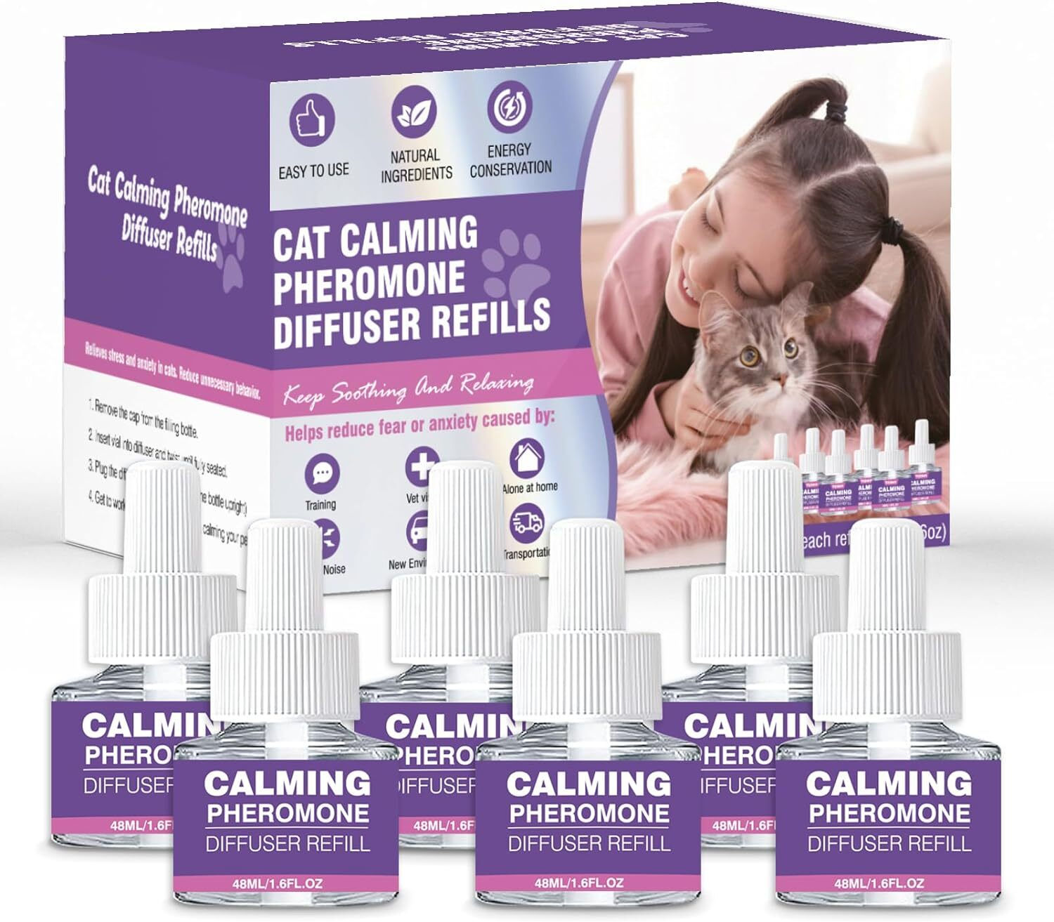 Cat Pheromone Diffuser Refill 6-Pack β Multi-Cat Stress Relief, 48ml