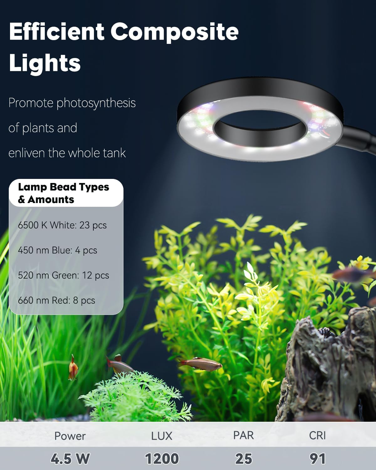 4.5W Clip-On Aquarium Light – USB LED Lamp for 1–5 Gallon Fish Tanks