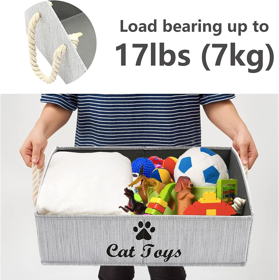 Thumbnail: Geyecete Foldable Cat Toy Storage Bin with Rope Handles – Organizer for Cats
